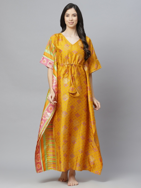 

Cottinfab Mustard Printed Maxi Nightdress