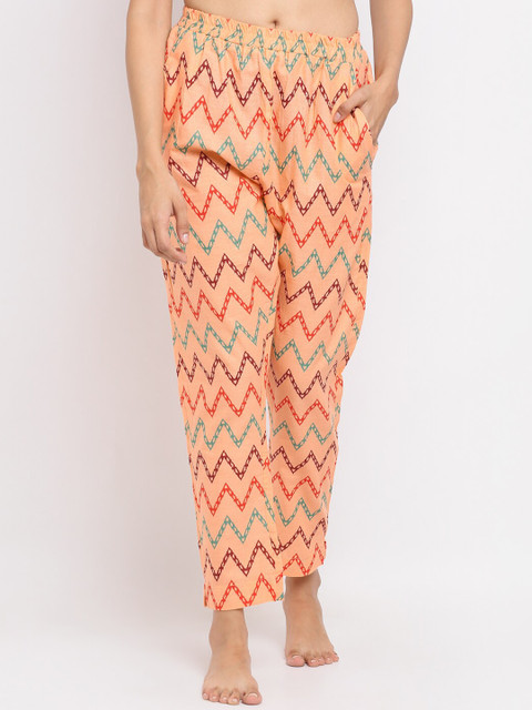 

NEUDIS Women Peach-Coloured Printed Cotton Lounge Pants