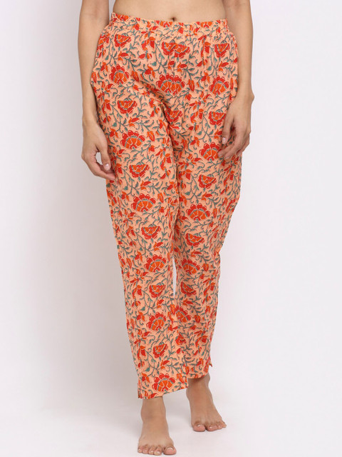 

NEUDIS Women Peach-Coloured & Red Printed Cotton Lounge Pants