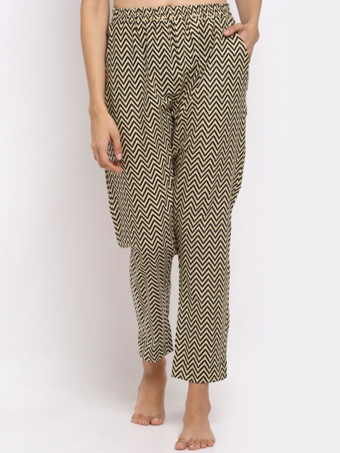 

NEUDIS Women Beige & Black Printed Cotton Lounge Pants