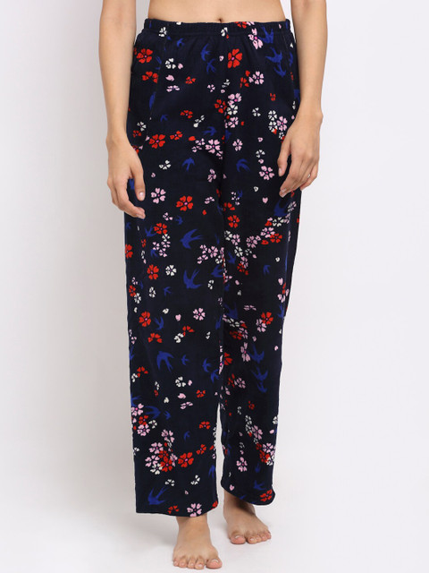 

NEUDIS Women Navy Blue & Red Floral Printed Warm Lounge Pants