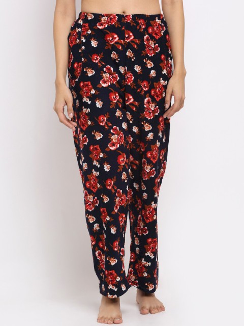 

NEUDIS Women Navy Blue & Red Floral Printed Warm Lounge Pants