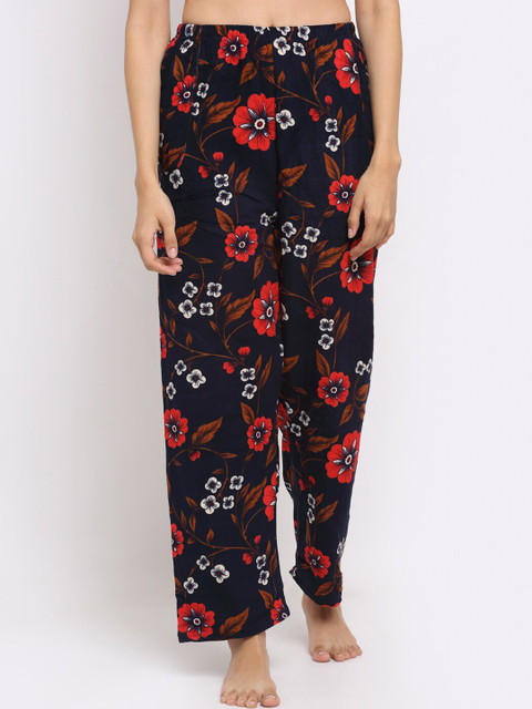 

NEUDIS Women Navy Blue & Red Floral Printed Warm Lounge Pants