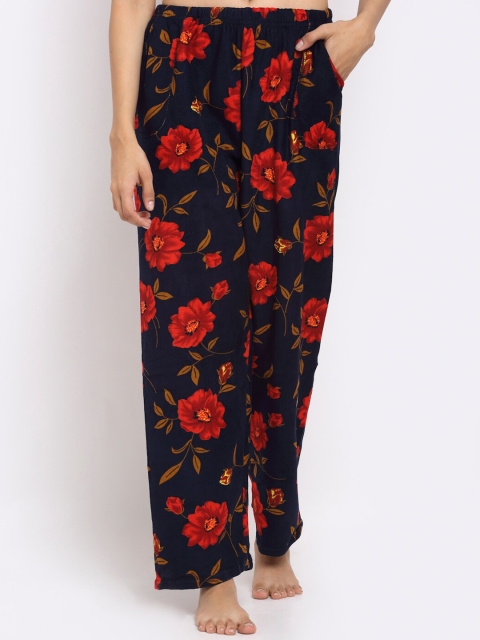 

NEUDIS Women Navy Blue & Red Floral Printed Warm Lounge Pants