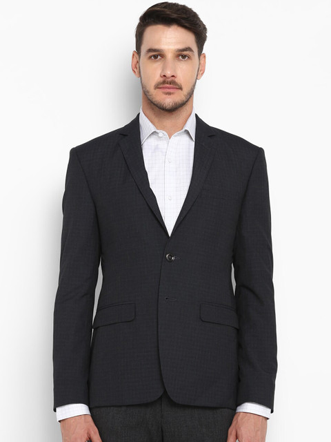 

Park Avenue Men Black Checked Single-Breasted Formal Blazer