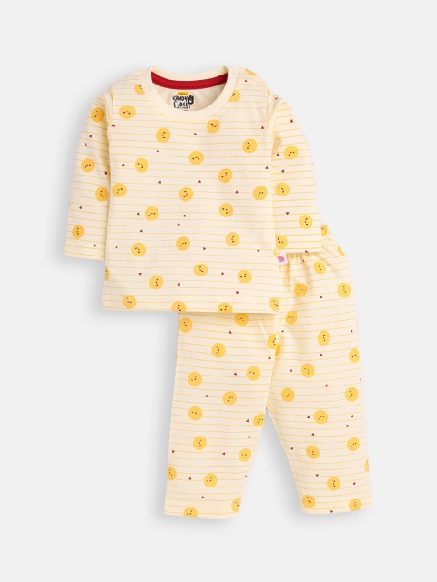 

AMUL Kandyfloss Kids Yellow & Maroon Printed Cotton Night suit