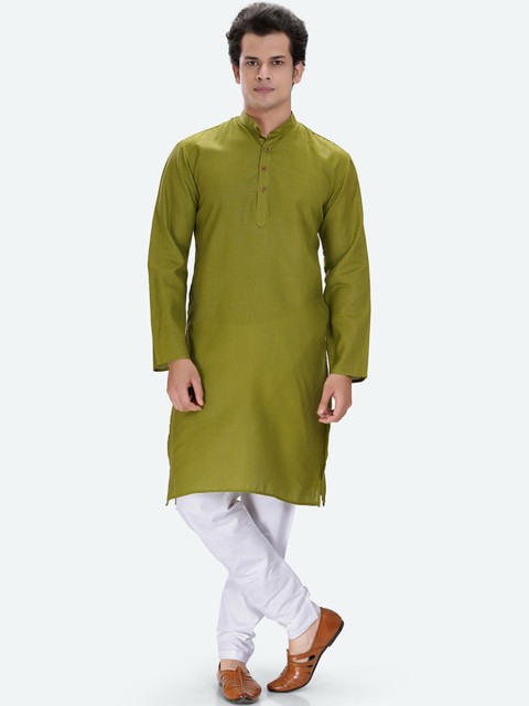 

RG DESIGNERS Men Olive Green & White Regular Kurta with Pyjamas