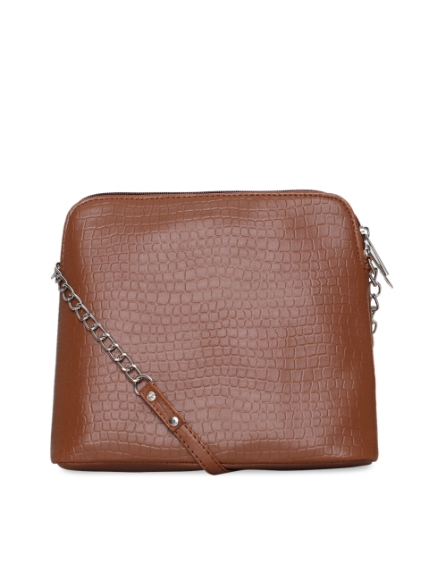 

Toteteca Tan PU Structured Sling Bag with Cut Work