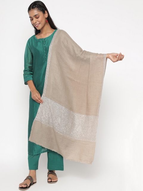 

Fabindia Women Beige & White Embroidered Stole