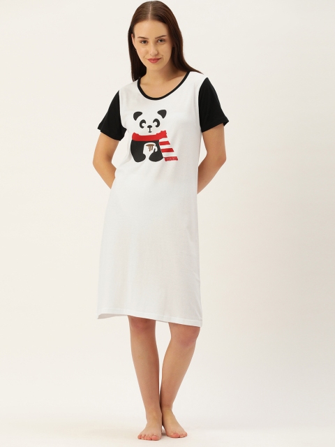 

GALYPSO White & Black Panda Printed T-shirt Nightdress