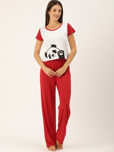 

GALYPSO Women White & Red Printed Night suit
