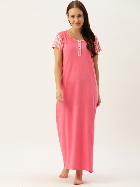 

GALYPSO Pink Solid Cotton Maxi Nightdress