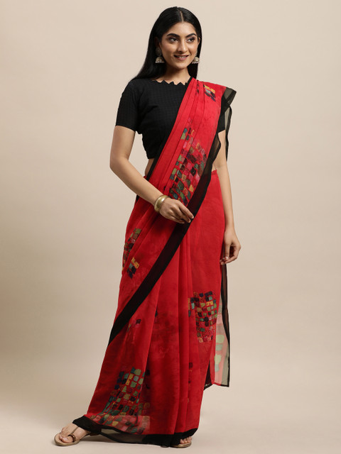 

KALINI Red & Black Printed Saree