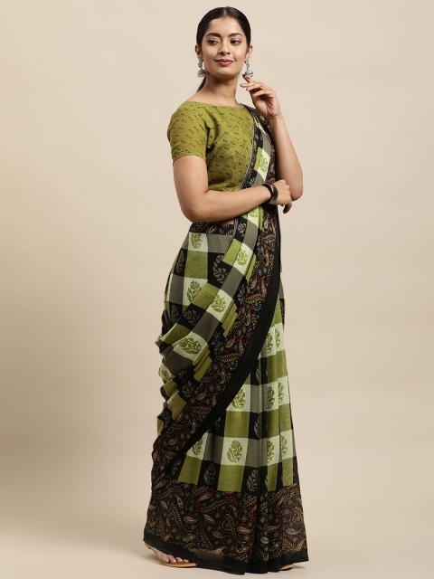 

KALINI Green & Black Ethnic Motifs Georgette Saree