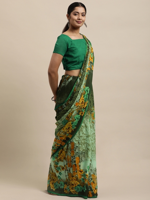 

KALINI Green Floral Georgette Saree