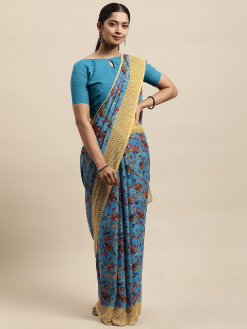 

KALINI Blue & Red Floral Georgette Printed Saree