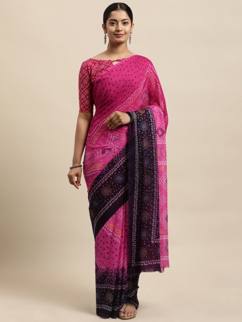 

KALINI Pink & Black Bandhani Georgette Printed Saree