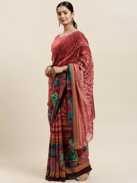 

KALINI Pink Floral Printed Georgette Saree
