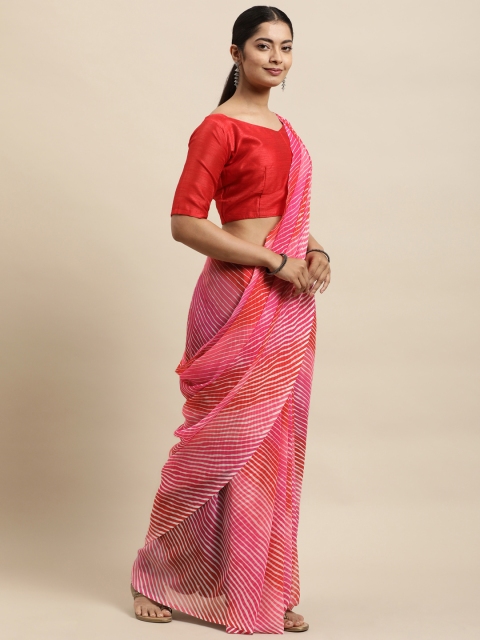 

KALINI Pink Leheriya Georgette Printed Saree