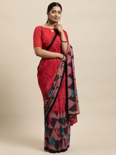 

KALINI Pink & Black Georgette Printed Saree
