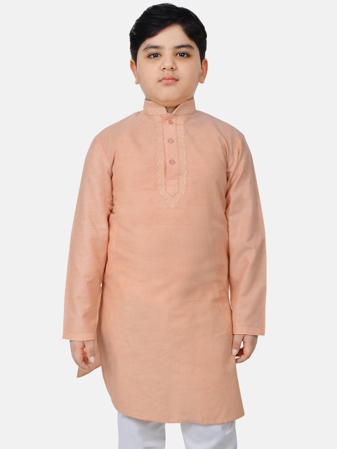 

SG YUVRAJ Boys Orange Thread Work Mandarin Cotton Collar Kurta