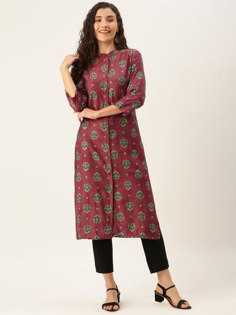 

SWAGG INDIA Women Maroon Ethnic Motifs Printed Kurta