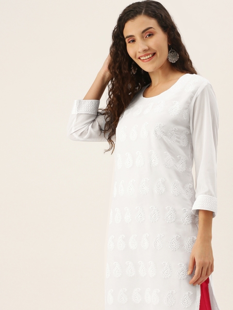 

SWAGG INDIA Women White Paisley Embroidered Chikankari Georgette Kurta