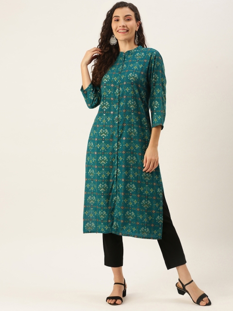 

SWAGG INDIA Women Teal Blue Ethnic Motifs Printed Kurta