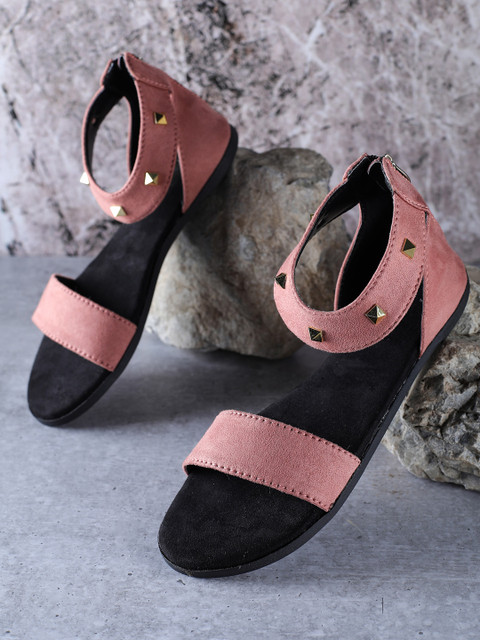 

LONDON STEPS Women Pink & Gold-Toned Embellished Open Toe Flats