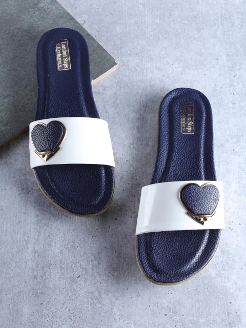 

LONDON STEPS Women Navy Blue & White Colourblocked Open Toe Flats