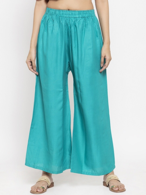 

NEUDIS Women Teal Blue Ethnic Palazzos
