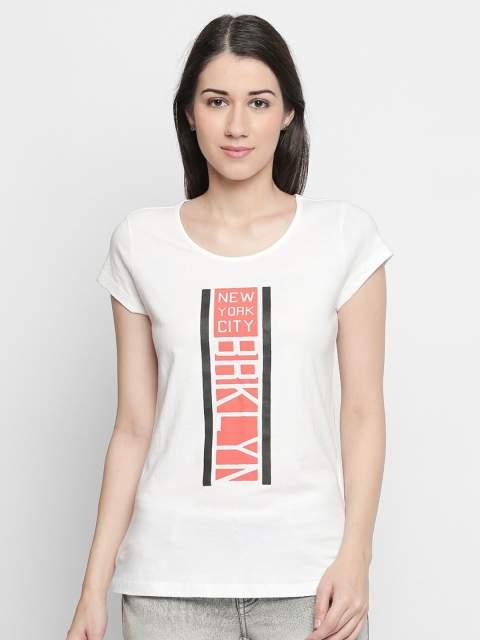 

Ajile by Pantaloons Women White Typography Printed Raw Edge T-shirt