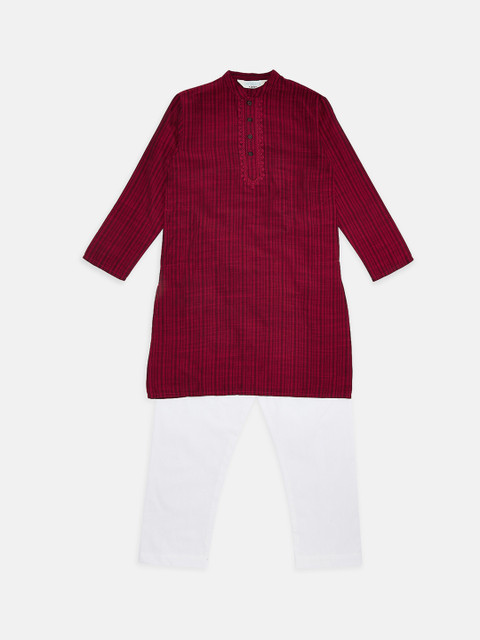 

indus route by Pantaloons Boys Maroon Striped Regular Kurta with Pyjamas
