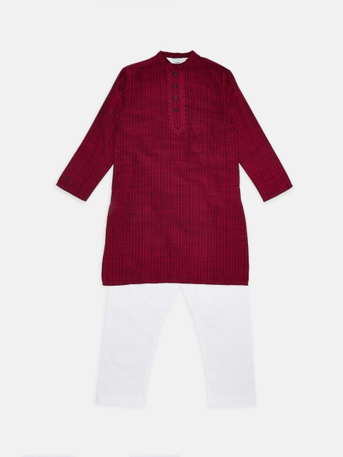 

indus route by Pantaloons Boys Maroon & White Striped Regular Kurta With Pyjamas