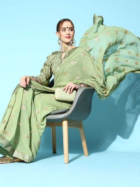 

Mitera Ethnic Motifs Saree with Woven Design border, Olive
