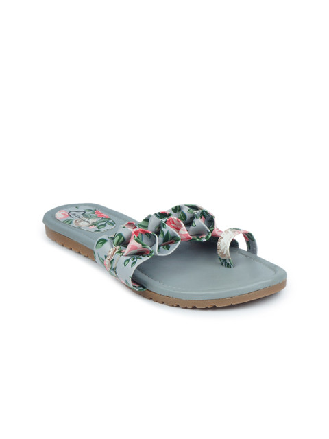 

The Desi Dulhan Women Grey & Pink Floral Printed One Toe Flats