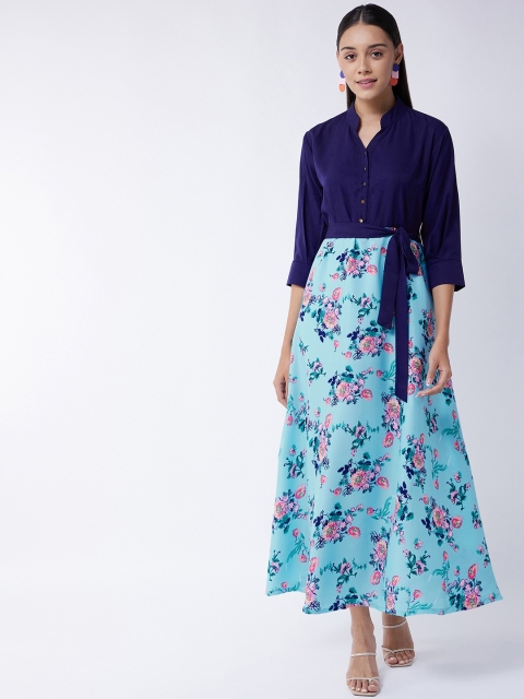 

Purple Feather Woman Navy Blue Floral Crepe Maxi Dress