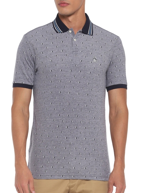 

Original Penguin Men Grey Printed Polo Collar Organic Cotton T-shirt