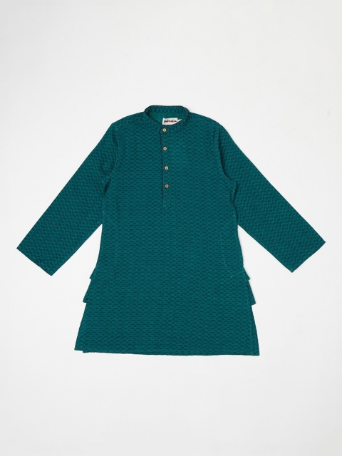 

Fabindia Boys Teal Ethnic Motifs Printed Cotton Kurta