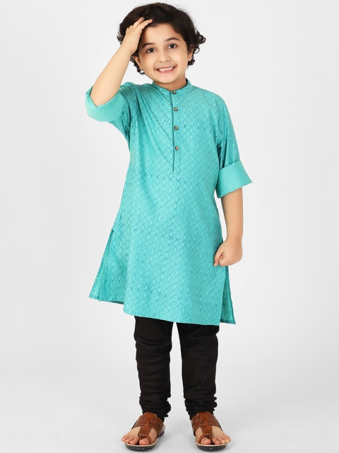 

Fabindia Boys Sea Green Geometric Woven Design A- line Kurta