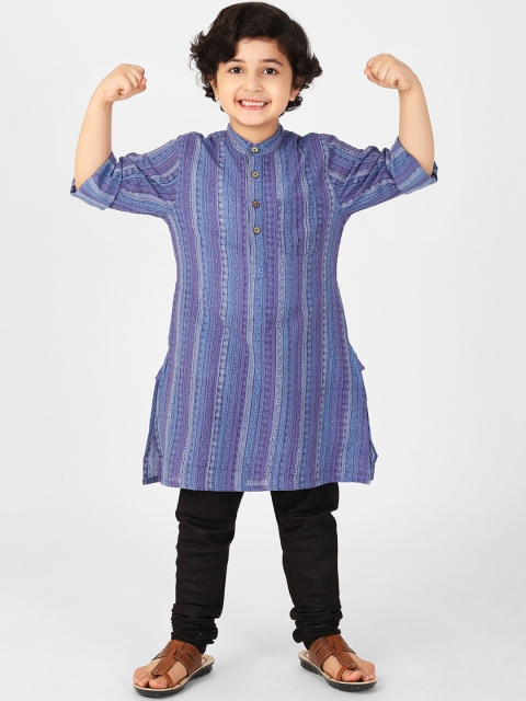

Fabindia Boys Blue & Purple Striped Kurta
