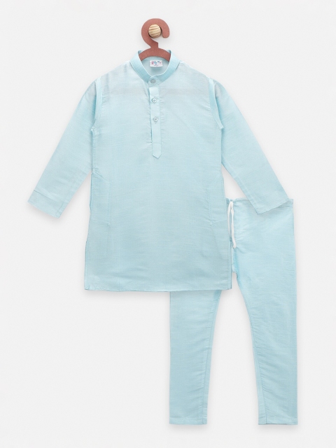 

LilPicks Boys Blue Solid Mandarin Collar Regular Art Silk Kurta with Pyjamas
