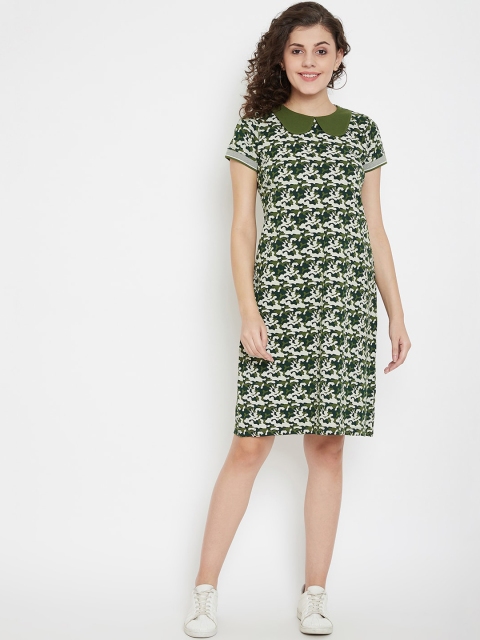 

JUMP USA Green & White Crepe A-Line Dress