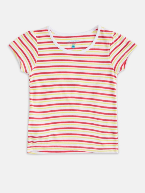 

Pantaloons Baby Girls Yellow White Striped Pure Cotton T-shirt