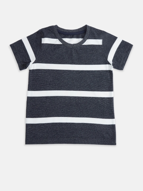 

Pantaloons Junior Boys White Grey Striped Pure Cotton T-shirt