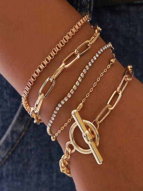 

Shining Diva Fashion Women 5 Gold-Plated White Crystals Link Bracelet