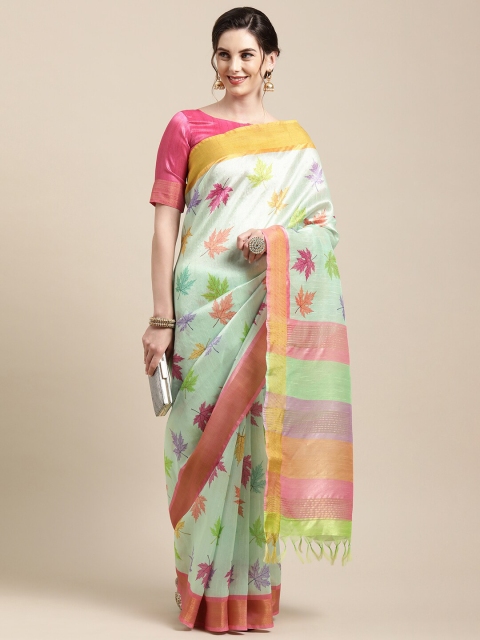 

Mitera Green & Pink Floral Silk Cotton Saree