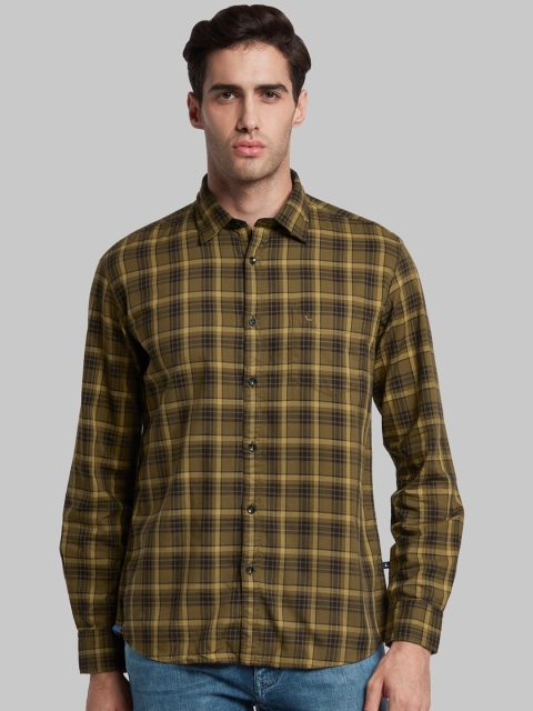 

Next Look Men Olive Green Slim Fit Tartan Checks Opaque Checked Casual Shirt