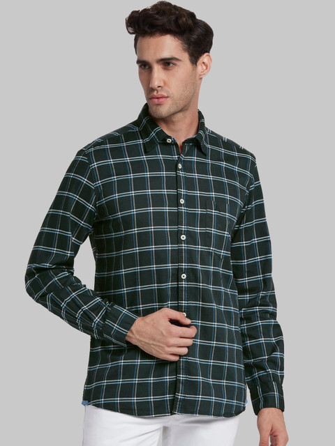 

Next Look Men Green & Blue Slim Fit Tartan Checks Opaque Cotton Casual Shirt