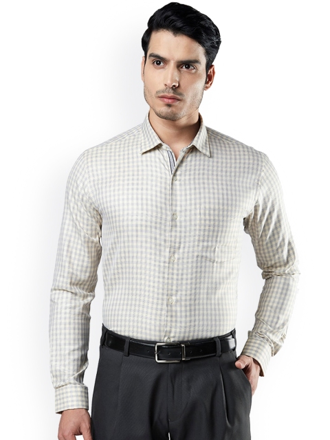 

Next Look Men Yellow & Navy Blue Slim Fit Opaque Checked Formal Shirt